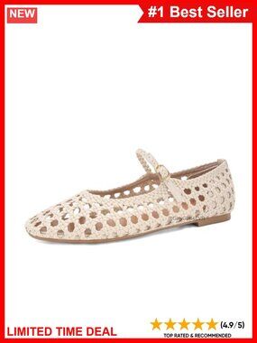 Woven Mesh Ballet Flats Round Toe Mary Jane Buckle Strap Comfort Flat Shoes